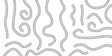 Rope line and outline set in vector format - Ropes decorative border outline with rope texture for web, photo, banner, etc. Decoration pattern for deco 