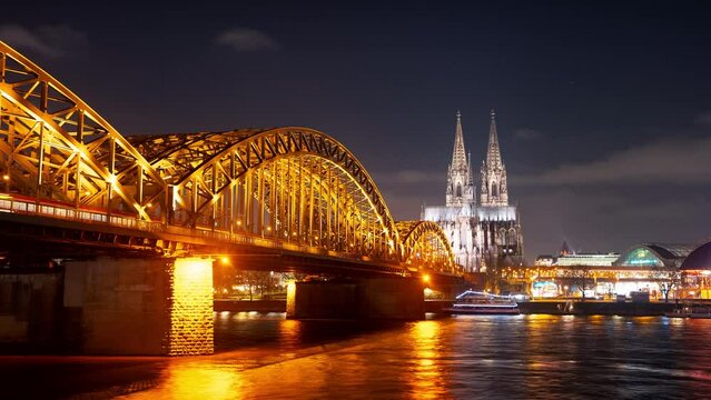 Hohenzollernbruecke mit Koelner Dom Zeitraffer 2 - Zoom In