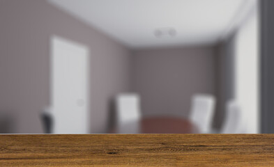 Modern meeting room. 3D rendering.. Background with empty wooden table. Flooring.