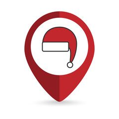 Map pointer with santa hat icon. Vector illustration.