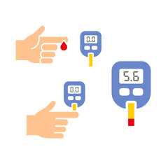 Diabetes Blood Sugar Level Test Icons Set. Vector