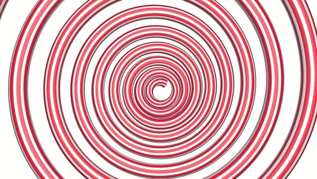 Animation of a red and white spiral, caramel. 3D animation.