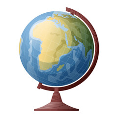 Vector illustration of a school globe on a wooden knife on an isolated background. Back to school, school theme.Great for the design of textbooks, books, notebooks, stickers