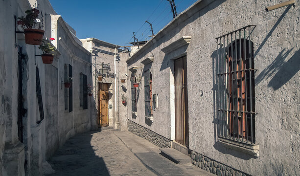 AREQUIPA, PERU: Street of San Lazaro town in HDR.