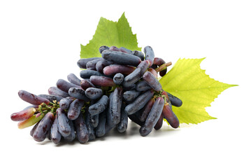 Raw Organic Long Purple Grapes on white background
