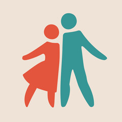 Happy family icon multicolored in simple figures. Child free concept. Dancing couple in love look at each other. Bride and groom. Vector can be used as logotype. - obrazy, fototapety, plakaty