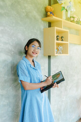 Office girl with laptop working in the tech world