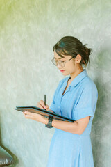 Office girl with laptop working in the tech world