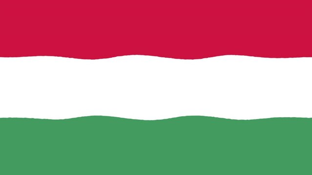 Waving Flag of Hungary, Red, White and Green Stripes Animated Background. Hungarian Flag Wave Motion Graphics Seamless Loop, Cartoon Hand Drawn Style. Video for Backgrounds, Streaming and Channels.