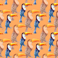 Toucan exotic tropical bird watercolor seamless pattern isolated © Ekaterina Lanbina