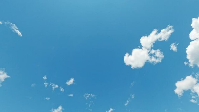 Clear sky. Dreamful day. Tranquil mind. Clean blue heaven with light white single clouds creating in high flying away.
