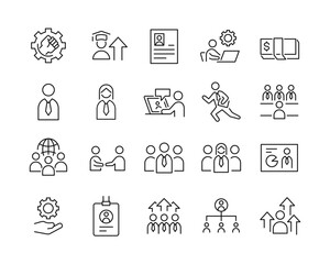 Human Resource and Management Icons - Vector Line. Editable Stroke. 