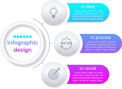 Business infograph with circle elements. Diagram, chart template. Modern info graphic concept with line icons. Presentation, layout, process design with steps or options. Vector illustration.