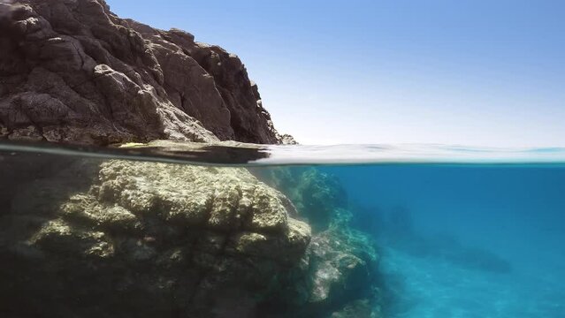 Half underwater of a sea cliff 