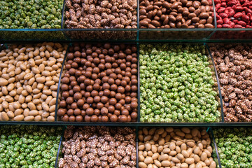 Different types  of candy sweet balls in the market