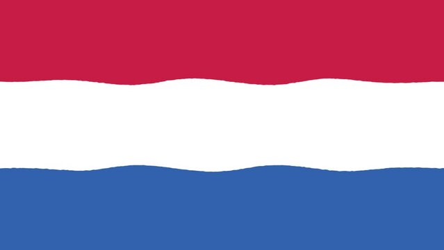 Stylized Waving Flag of Netherlands, 4K Cartoon Animated Background. Dutch Flag Motion Graphics Seamless Loop, Hand Drawn Style. Horizontal Video for Backgrounds, Streaming and Channels