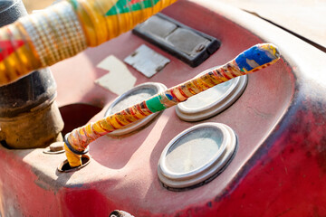 dusty gauges of an agriculture tractor