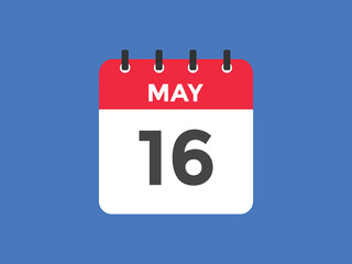 may 16 calendar reminder. 16th may daily calendar icon template. Vector illustration 
