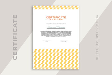 Trendy business diploma template for graduation or course completion with creative geometric pattern. Certificate of appreciation vertical mockup in modern design. Simple vector background EPS 10