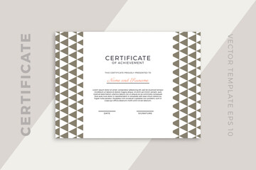 Trendy business diploma template for graduation or course completion with creative geometric pattern. Certificate of appreciation horizontal mockup in modern design. Simple vector background EPS 10