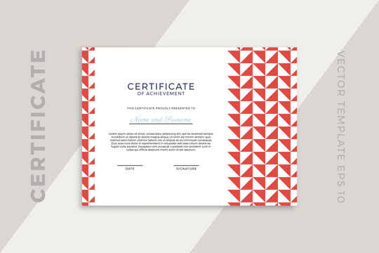Trendy business diploma template for graduation or course completion with creative geometric pattern. Certificate of appreciation horizontal mockup in modern design. Simple vector background EPS 10