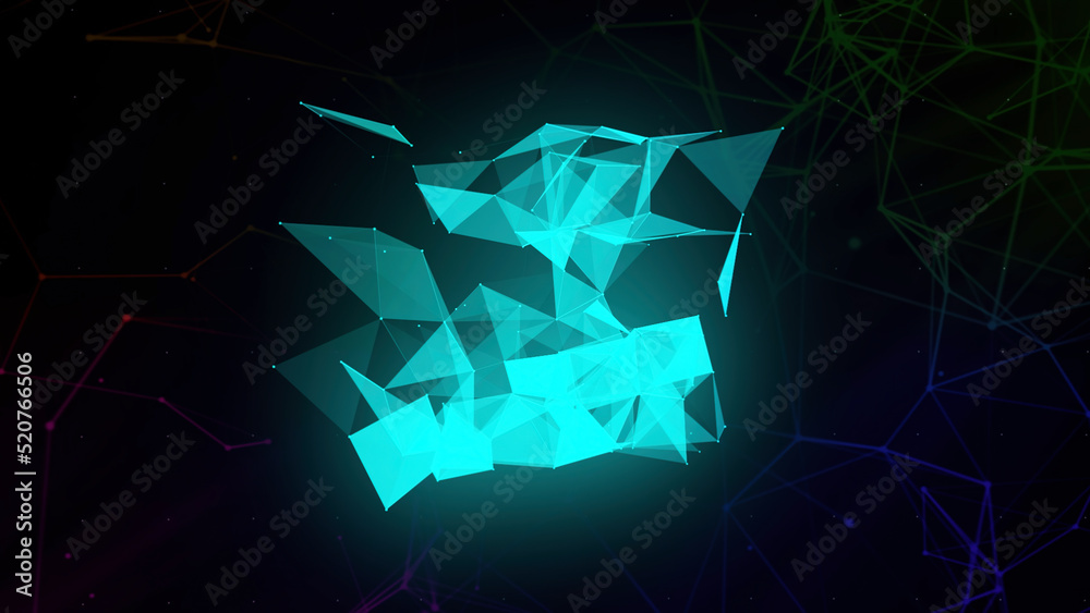 Poster Neon background.Motion.A bright grid creating various white patterns in abstraction and shining from different angles.