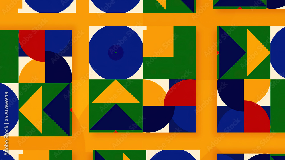 Poster yellow abstraction. motion. small geometric shapes in abstraction move changing and changing color.