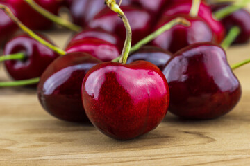 Fresh cherries on the table close-up