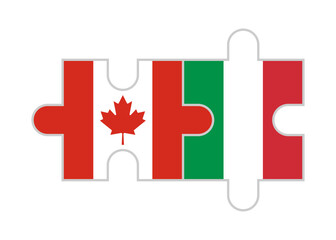 puzzle pieces of canada and italy flags. vector illustration isolated on white background