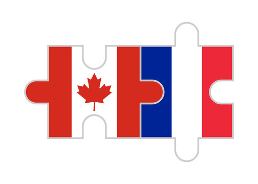 puzzle pieces of canada and france flags. vector illustration isolated on white background