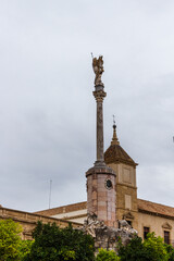 Fototapeta na wymiar Cordoba, Spain, September 13, 2021: The Triunfo de San Rafael de la Puerta del Puente or Triumph of Saint Rafael of the Bridge Gate is a statue of San Rafael, in Cordoba, Andalusia, in Spain.