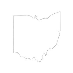 Blank Ohio vector map silhouette illustration isolated on white background. High detailed illustration. United state of America country. Empty editable Ohio map line contour.