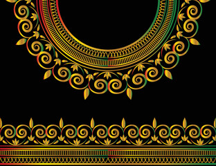 Woman dress golden ornament frame design vector around chest and neck on black color