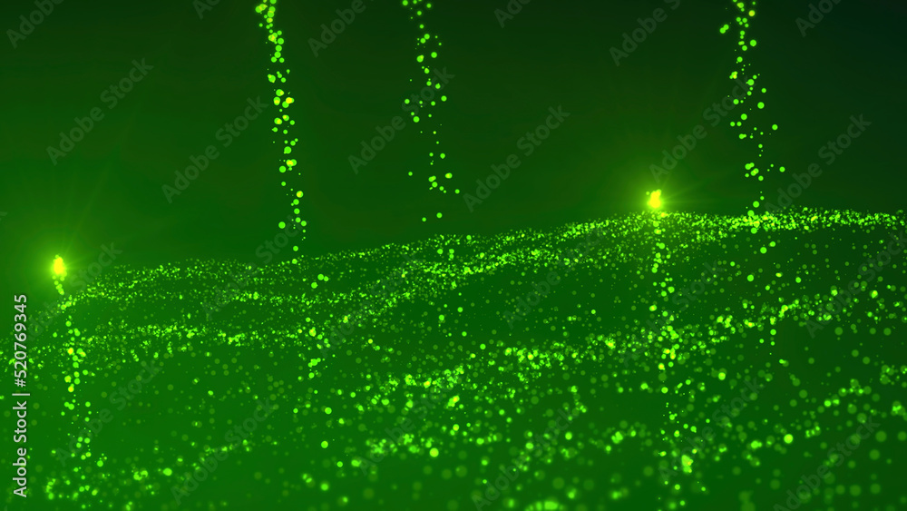 Wall mural bright green background.motion. a bright abstraction on which small white stars move in a chaotic ma