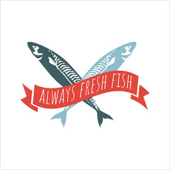 Best quality seafood logo design. Fish shop, market, restaurant label templates design. Always fresh fish badges, premium quality seafood emblems vector illustration