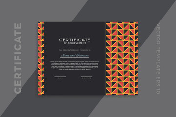 Trendy business diploma mockup for graduation or course completion. Horizontal certificate of appreciation dark template with modern minimal geometric pattern. Vector background EPS 10