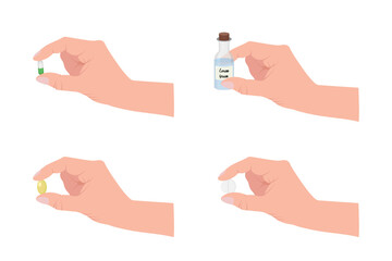 isolated hands holding medicine, pill in hands