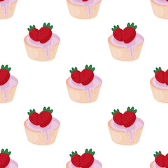 Birthday cakes cartoon style seamless pattern 