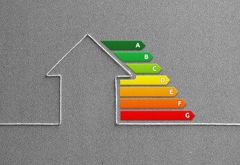 Energy house efficiency - EPC illustration with ratings from A to G for property energy performance certificate