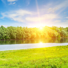 Sunny summer landscape with a river.