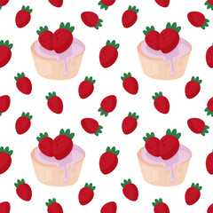 Birthday cakes cartoon style seamless pattern 