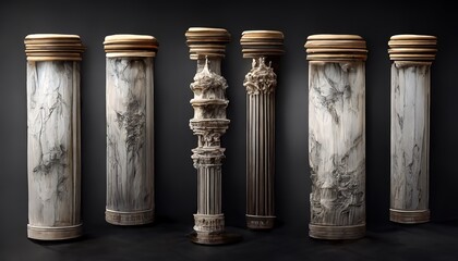 Ancient roman columns, marble baroque architecture.  Antique column on white background. 3d artwork - obrazy, fototapety, plakaty
