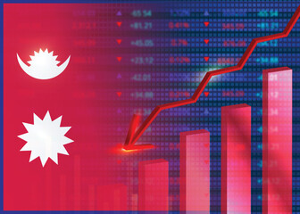 Economic crisis in Nepal.Financial crisis concept.Nepal flag with stock chart