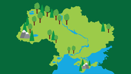 Map of Ukraine with trees and mountains