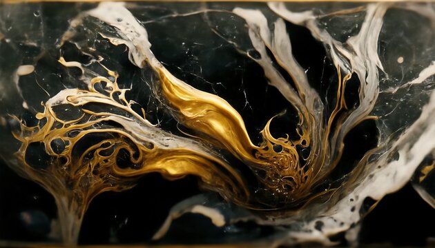 Raster illustration of luxury abstract liquid art paint in alcohol ink technique, mixture of black pastel colors, waves and gold swirls. 3D render raster background for business and advertising © Zaleman