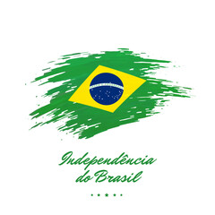 September 7, independence day brazil, vector. Brazilian flag painted with brush strokes on a light background. National holiday 7tn of september. Greeting card. Translation: independence of Brazil