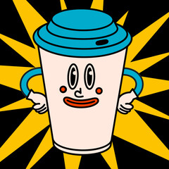 Cartoon vector funny cute Comic characters,paper coffe cup.