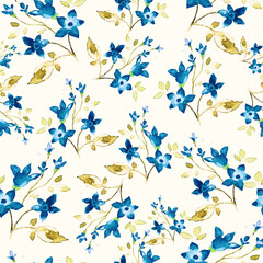 Blue Little Florals Seamless Pattern Background