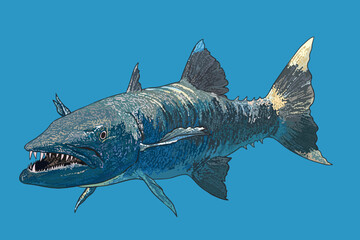 Drawing giant baracuda, dangerous, exotic, art.illustration, vector