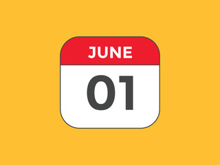 june 1 calendar reminder. 1st june daily calendar icon template. Vector illustration 
